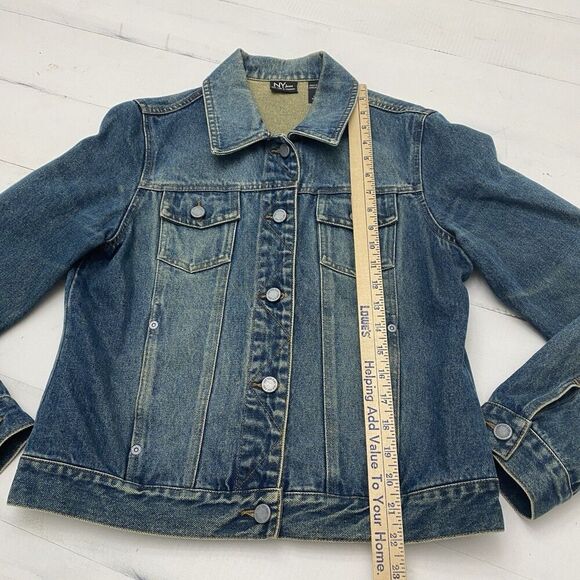 NY Jeans Denim Medium Wash Cotton Button Down Jean Jacket Woman's Medium Y2K - Picture 5 of 11